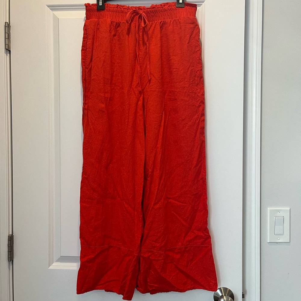 LC Lauren Conrad Bright Red Wide-Leg Drawstring Pants